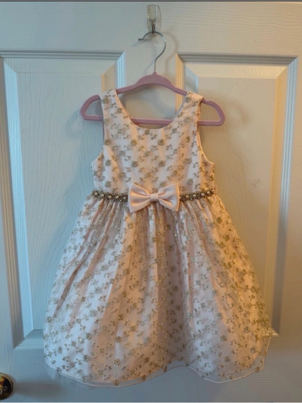 American Princess Pink and Gold Floral Bow Dress